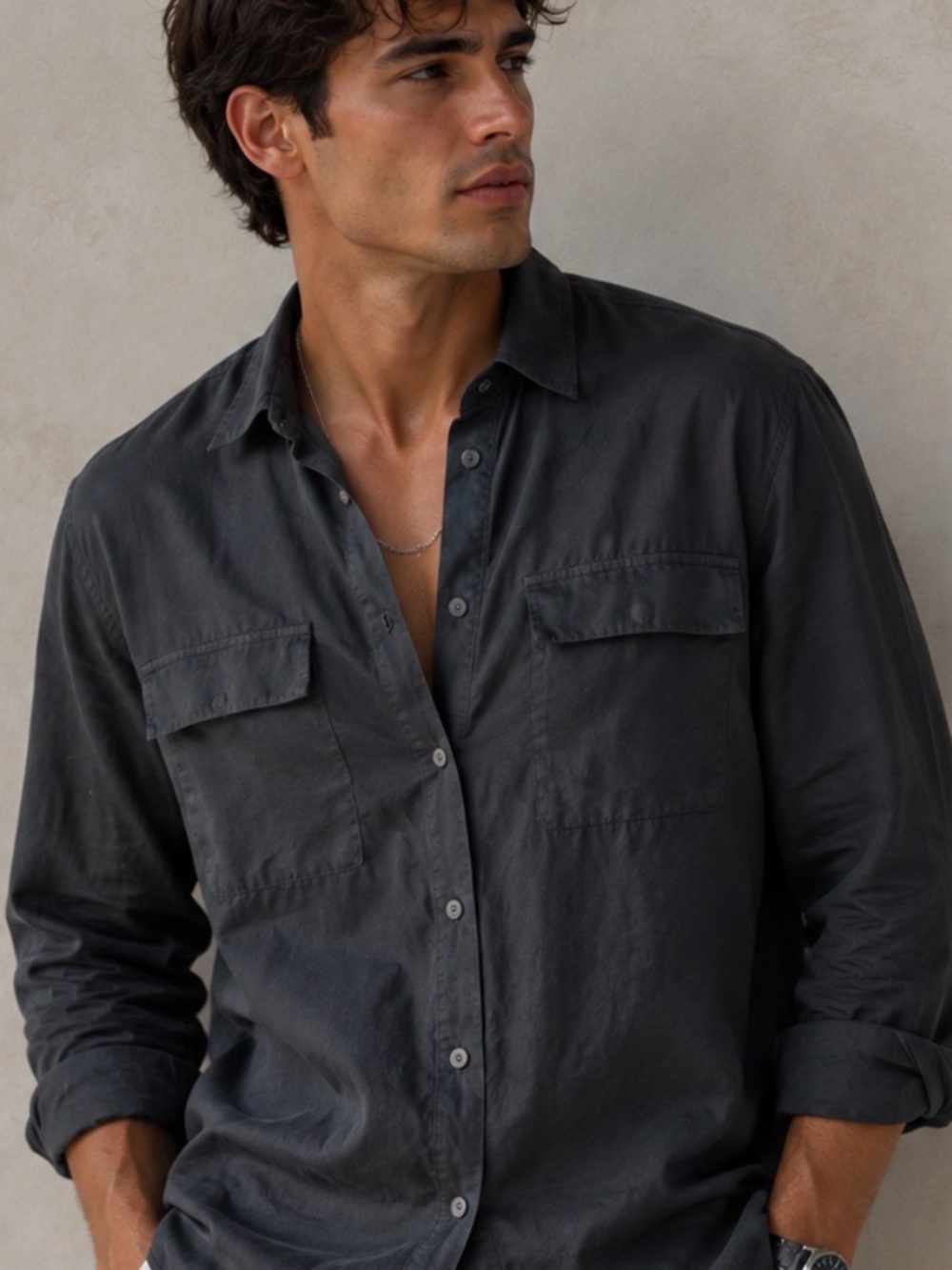 Theory Men's Dark Charcoal Button-Down Shirt